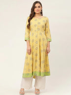 Jompers Women's Pista Green Cotton Blend Flared Printed kurta | Grocsy