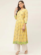Jompers Women's Pista Green Cotton Blend Flared Printed kurta | Grocsy