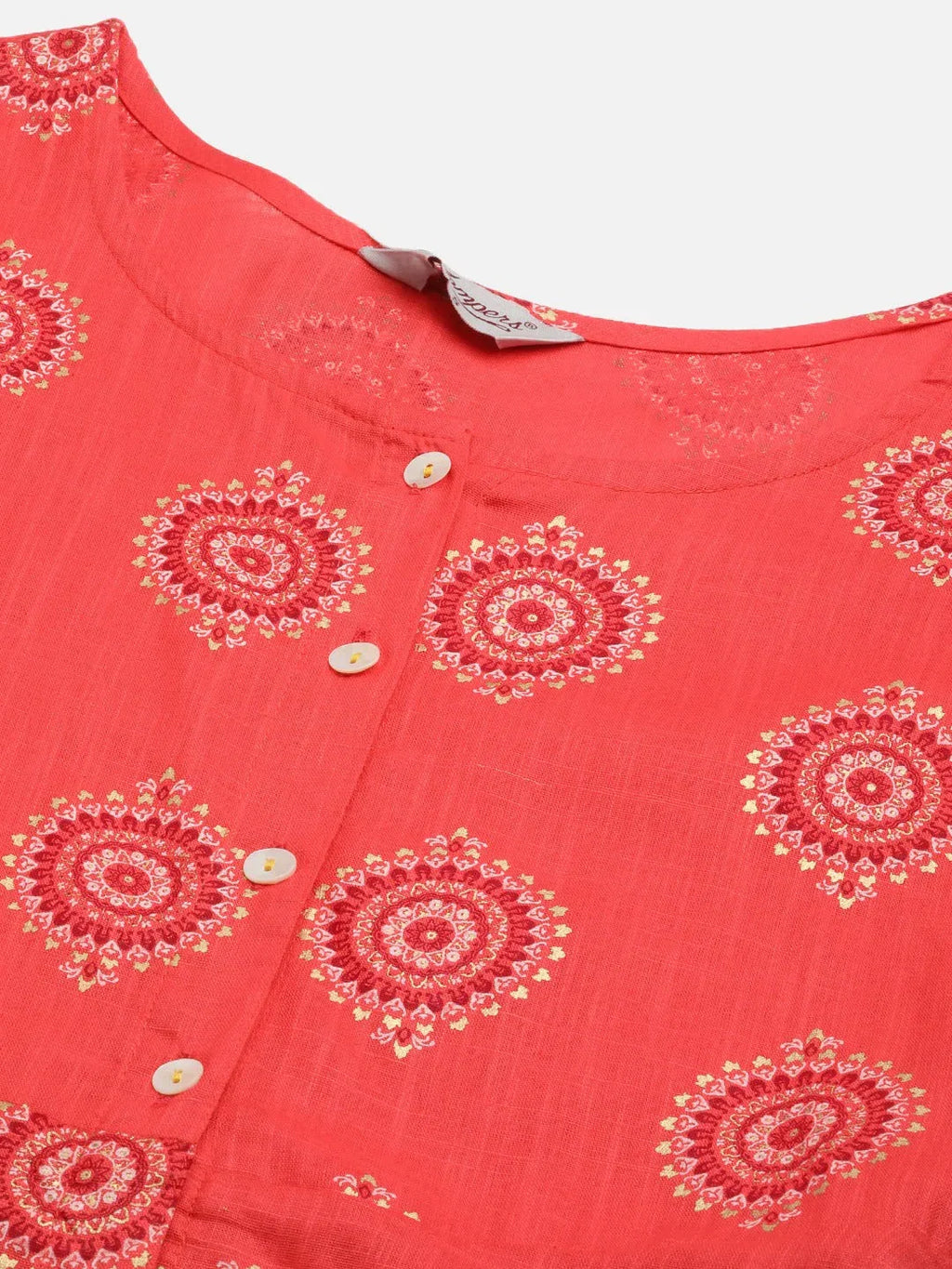 Jompers Women's Red and Yellow Cotton Blend Flared Printed kurta | Grocsy