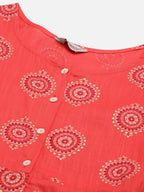 Jompers Women's Red and Yellow Cotton Blend Flared Printed kurta | Grocsy