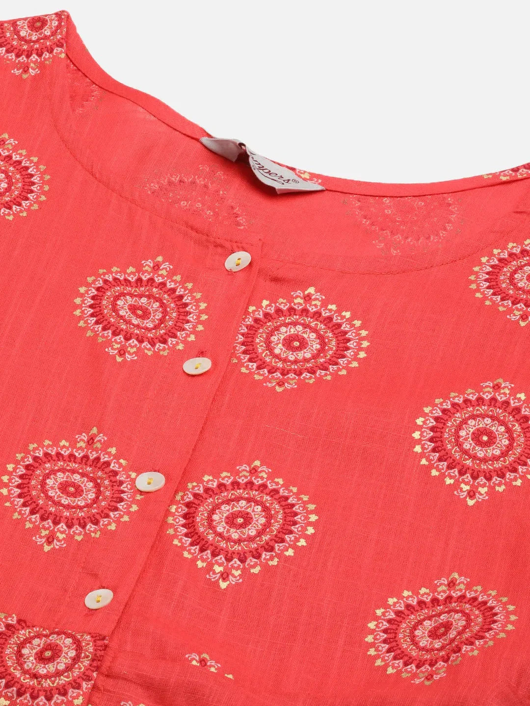 Jompers Women's Red and Yellow Cotton Blend Flared Printed kurta | Grocsy