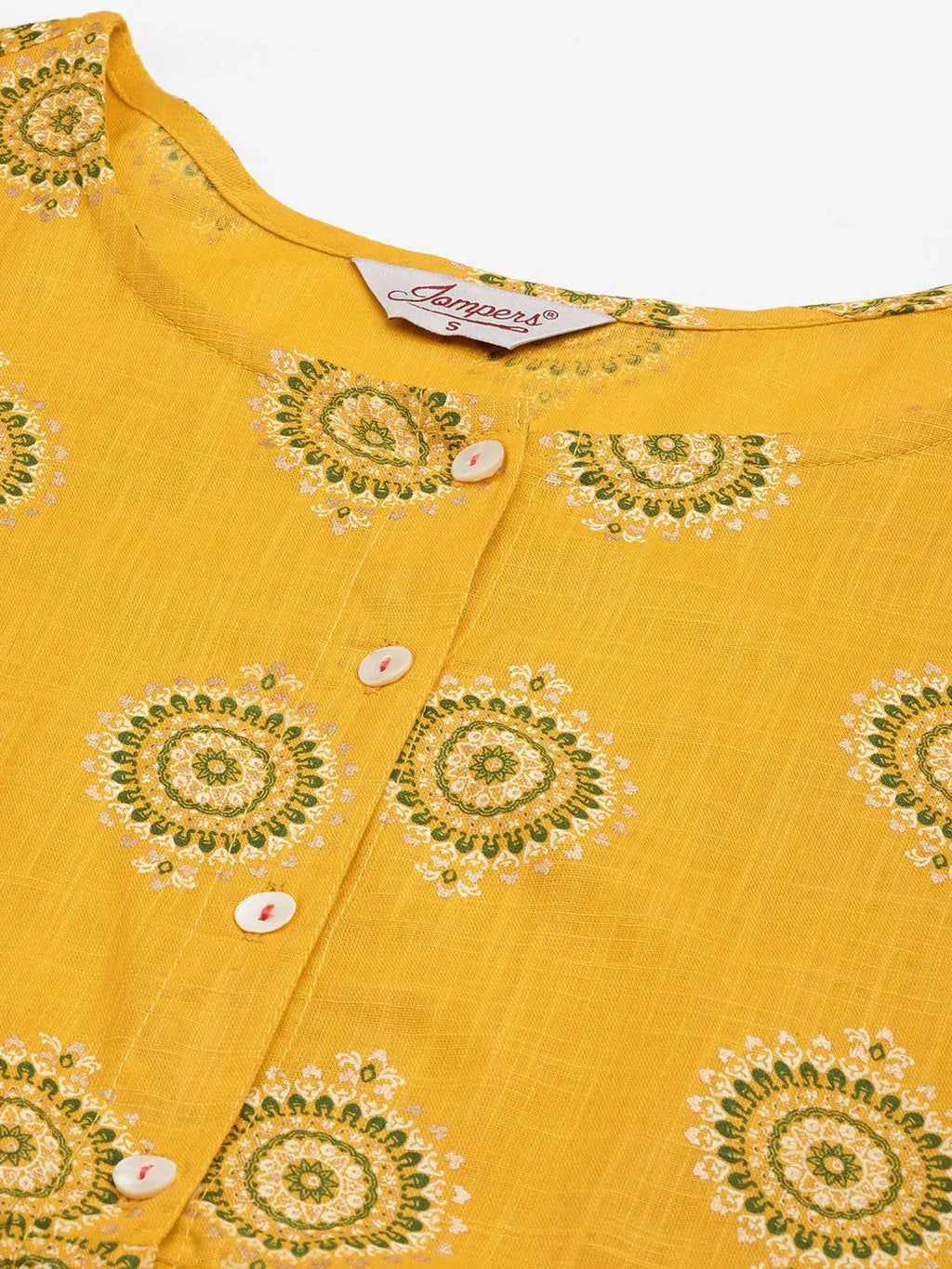 Jompers Women's Yellow and Red Cotton Blend Flared Printed kurta | Grocsy