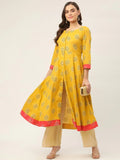 Jompers Women's Yellow and Red Cotton Blend Flared Printed kurta | Grocsy