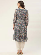 Jompers Women's Grey & White Georgette Floral Printed Kurta | Grocsy
