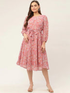 Jompers Women's Pink & White Georgette Floral Printed Kurta | Grocsy