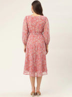 Jompers Women's Pink & White Georgette Floral Printed Kurta | Grocsy