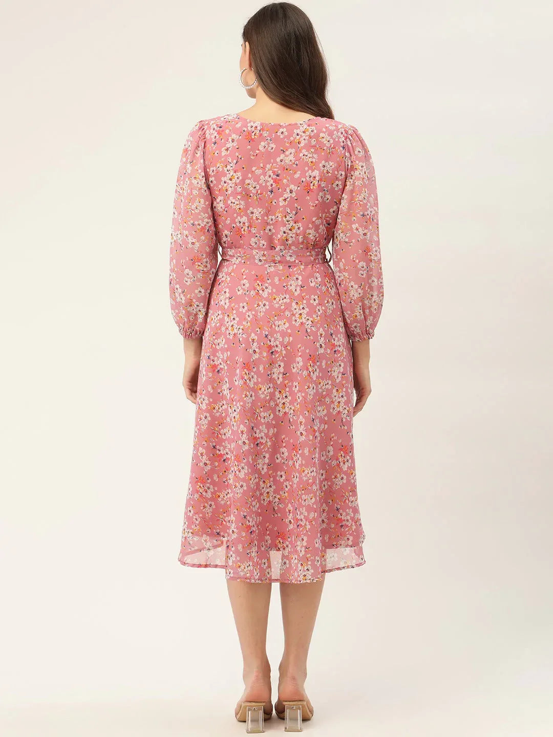 Jompers Women's Pink & White Georgette Floral Printed Kurta | Grocsy
