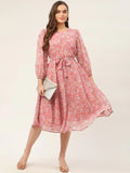 Jompers Women's Pink & White Georgette Floral Printed Kurta | Grocsy