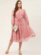 Jompers Women's Pink & White Georgette Floral Printed Kurta | Grocsy