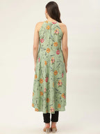 Jompers Women's Green Floral Print Anarkali Kurta | Grocsy