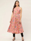 Jompers Women's Pink Floral Printed Anarkali Kurta | Grocsy