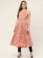 Jompers Women's Pink Floral Printed Anarkali Kurta | Grocsy