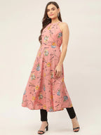 Jompers Women's Pink Floral Printed Anarkali Kurta | Grocsy