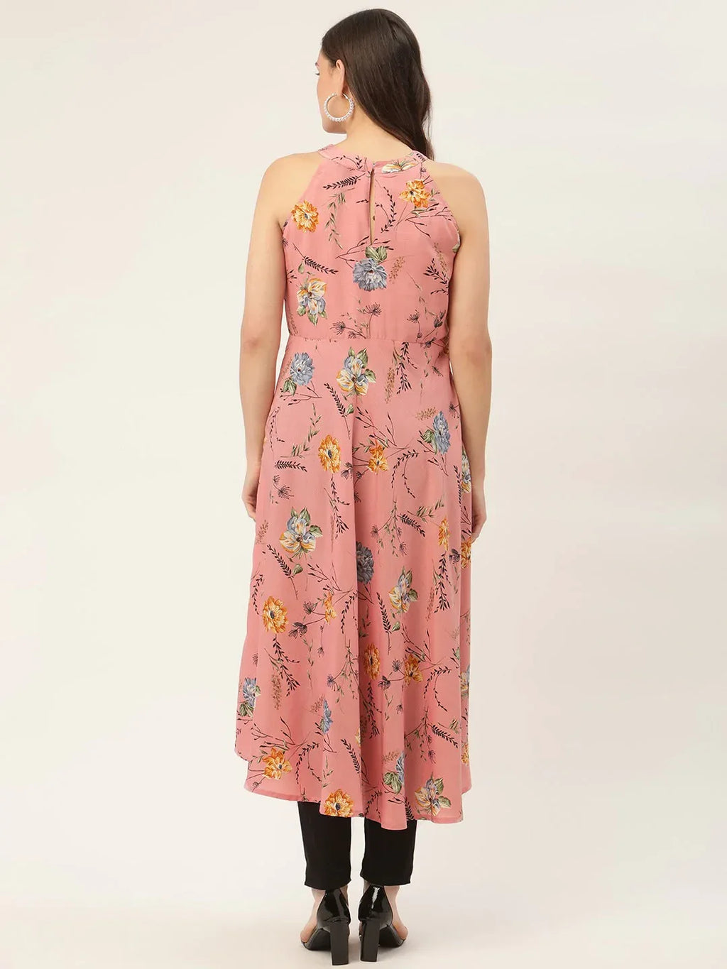 Jompers Women's Pink Floral Printed Anarkali Kurta | Grocsy