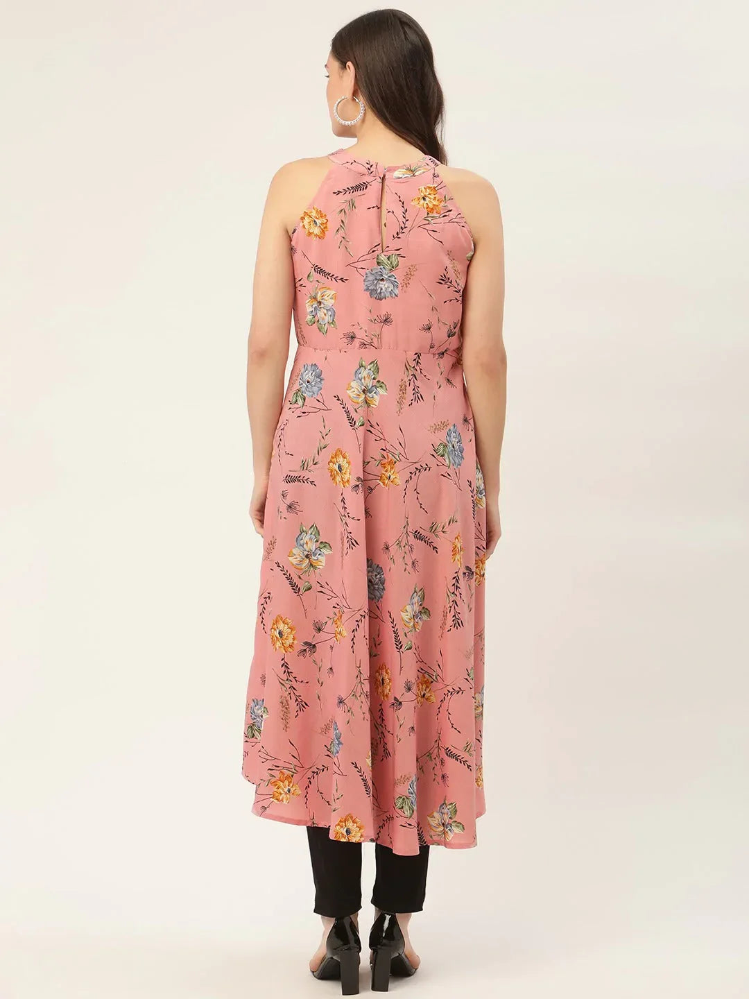 Jompers Women's Pink Floral Printed Anarkali Kurta | Grocsy