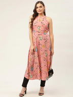 Jompers Women's Pink Floral Printed Anarkali Kurta | Grocsy