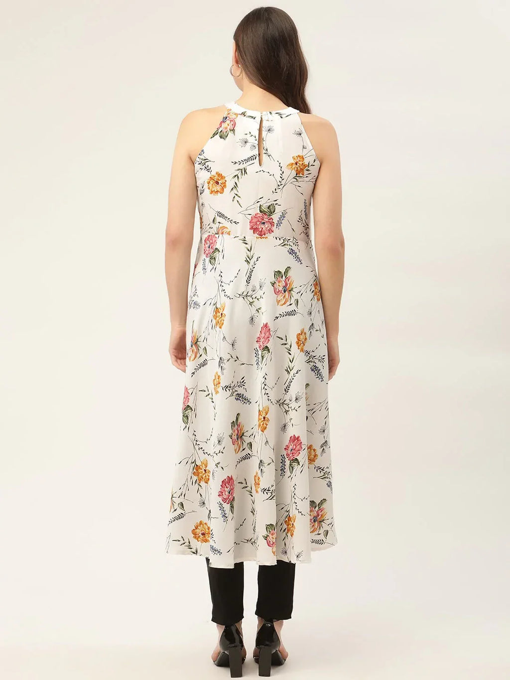 Jompers Women's White Floral Printed Anarkali Kurta | Grocsy