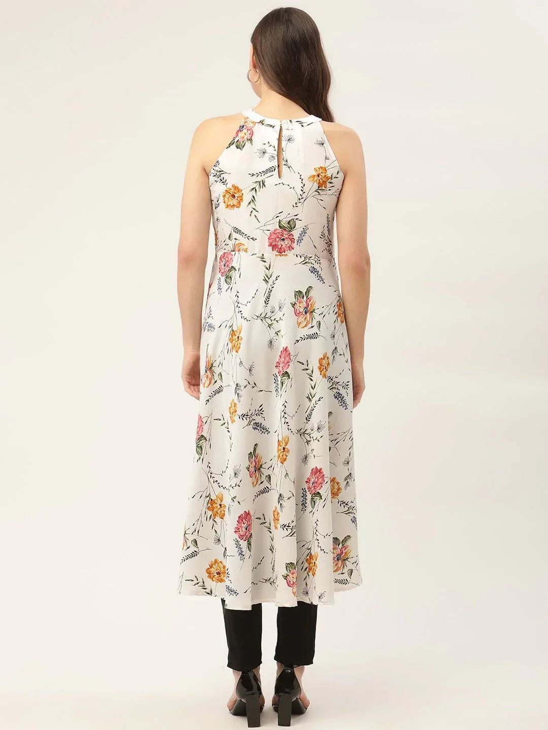 Jompers Women's White Floral Printed Anarkali Kurta | Grocsy