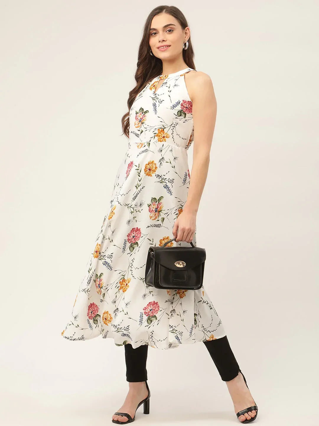 Jompers Women's White Floral Printed Anarkali Kurta | Grocsy