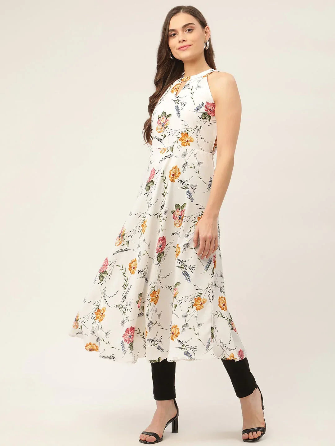 Jompers Women's White Floral Printed Anarkali Kurta | Grocsy