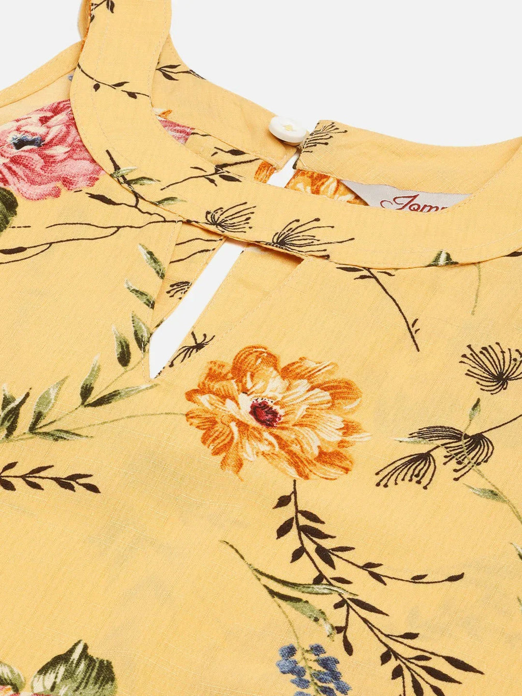 Jompers Women's Yellow & Pink Floral Printed Halter Neck Kurta | Grocsy