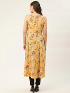 Jompers Women's Yellow & Pink Floral Printed Halter Neck Kurta | Grocsy