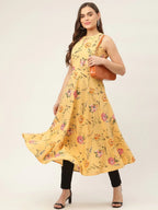 Jompers Women's Yellow & Pink Floral Printed Halter Neck Kurta | Grocsy
