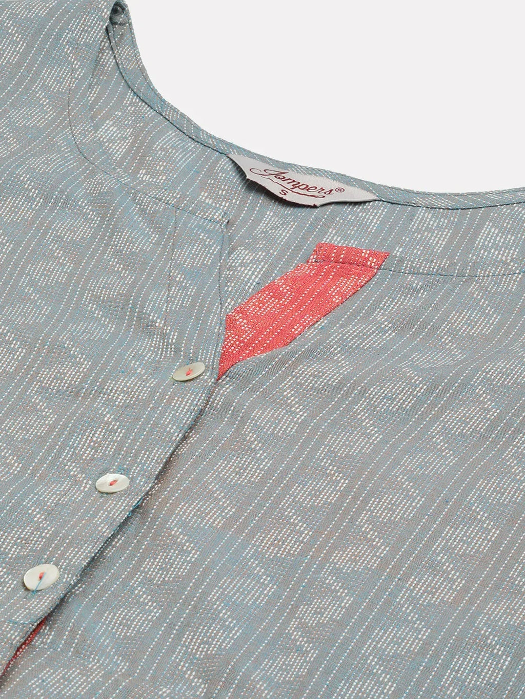Jompers Women's Grey & Red Cotton Jacquard Geometric Printed Kurta | Grocsy