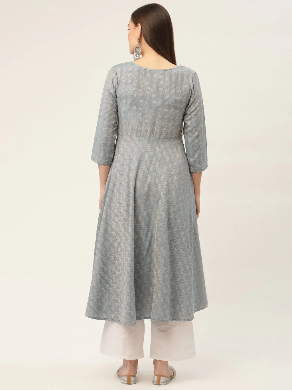 Jompers Women's Grey & Red Cotton Jacquard Geometric Printed Kurta | Grocsy