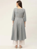 Jompers Women's Grey & Red Cotton Jacquard Geometric Printed Kurta | Grocsy