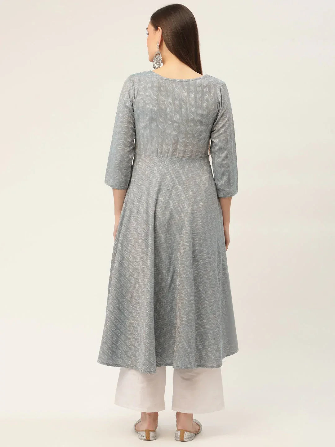 Jompers Women's Grey & Red Cotton Jacquard Geometric Printed Kurta | Grocsy