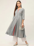 Jompers Women's Grey & Red Cotton Jacquard Geometric Printed Kurta | Grocsy