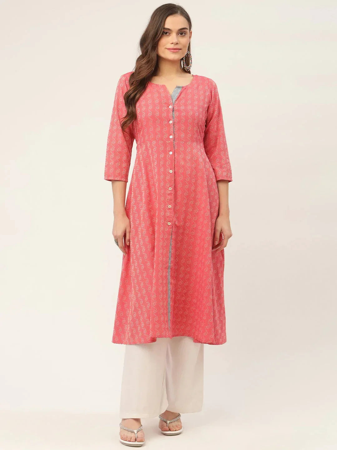 Jompers Women's Red & Grey Cotton Jacquard Geometric Printed Kurta | Grocsy