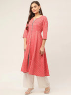Jompers Women's Red & Grey Cotton Jacquard Geometric Printed Kurta | Grocsy