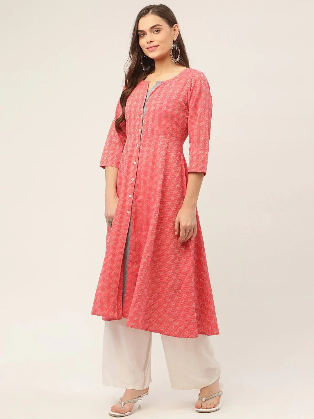 Jompers Women's Red & Grey Cotton Jacquard Geometric Printed Kurta | Grocsy