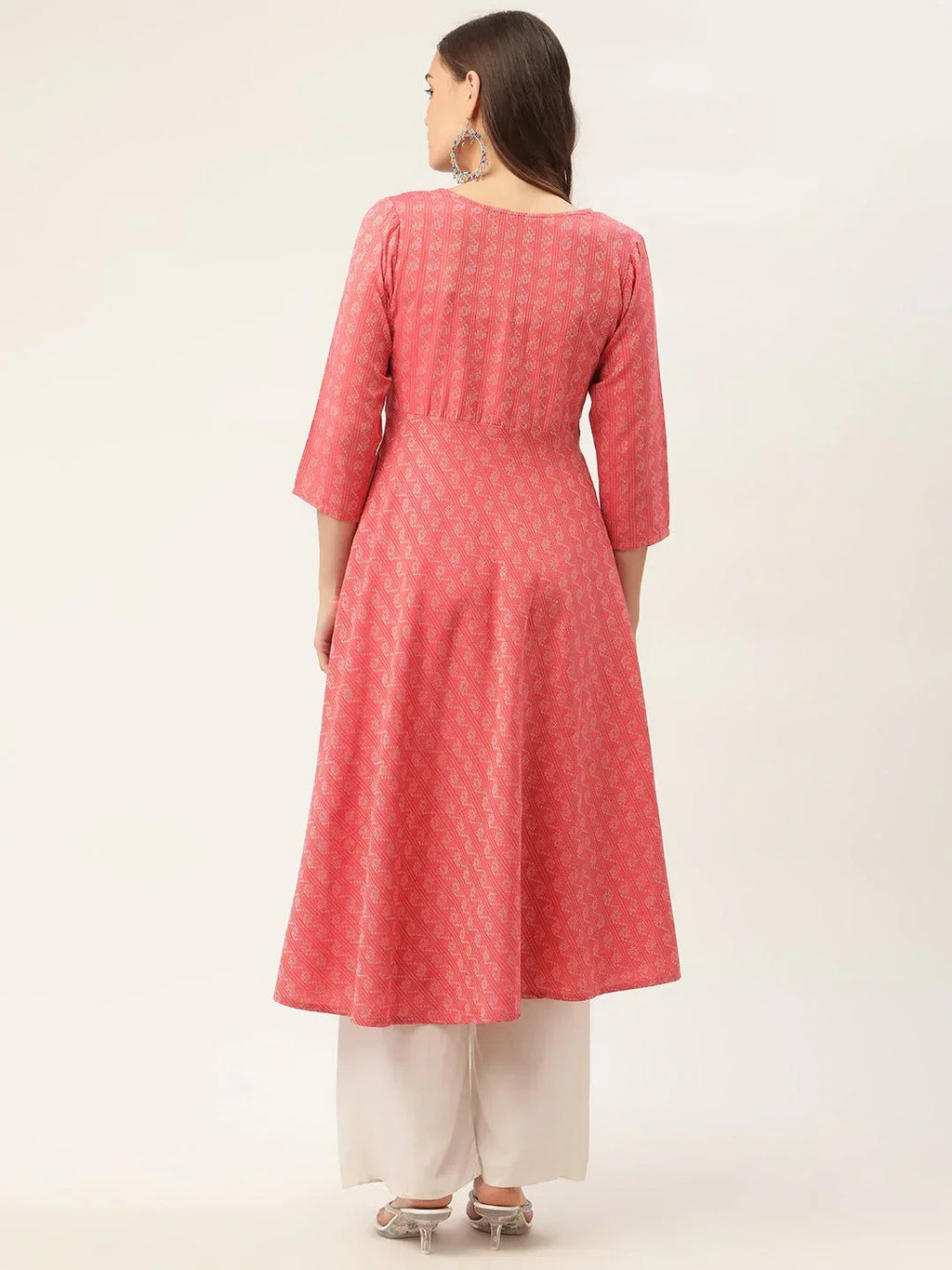 Jompers Women's Red & Grey Cotton Jacquard Geometric Printed Kurta | Grocsy
