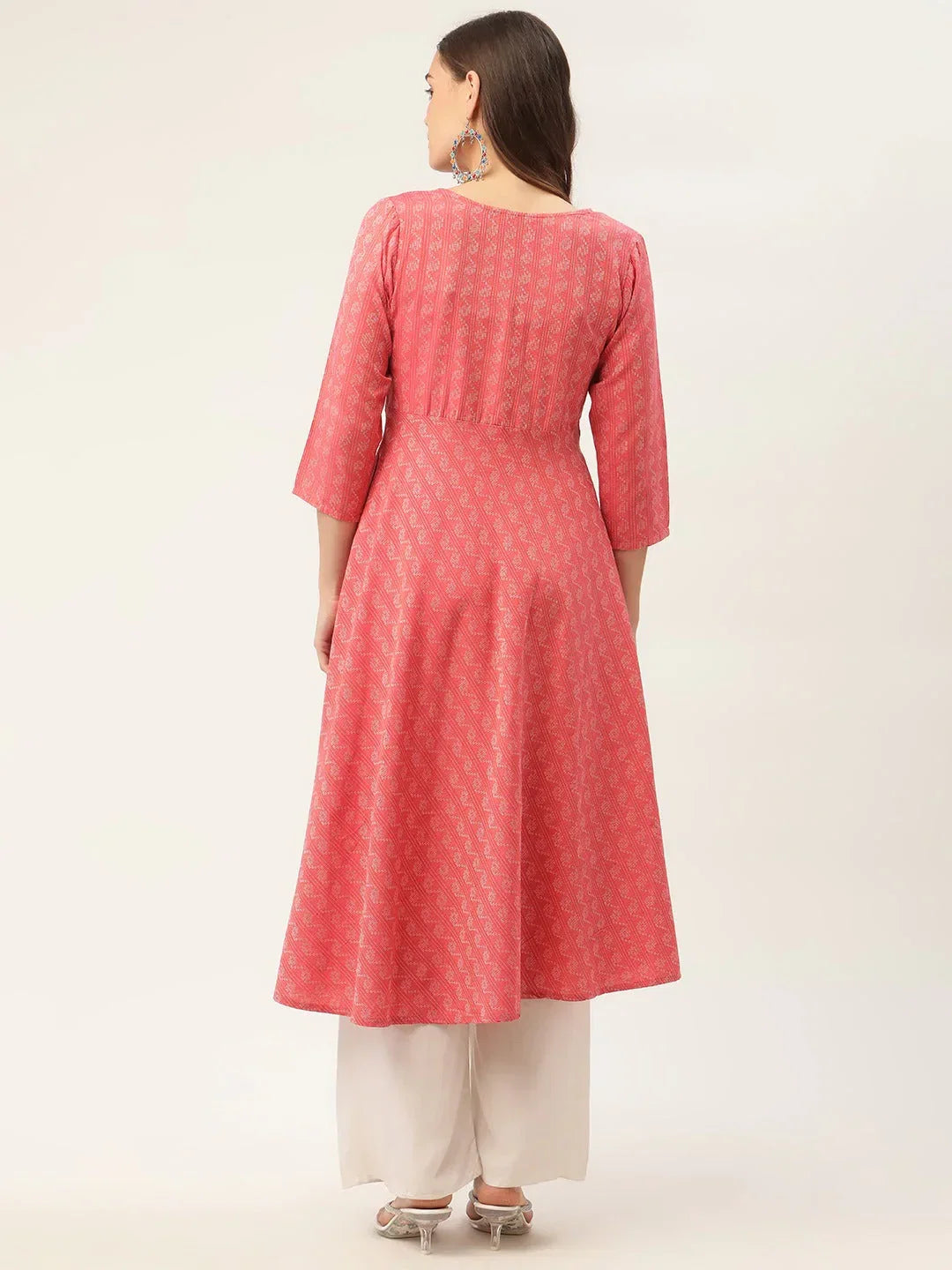 Jompers Women's Red & Grey Cotton Jacquard Geometric Printed Kurta | Grocsy