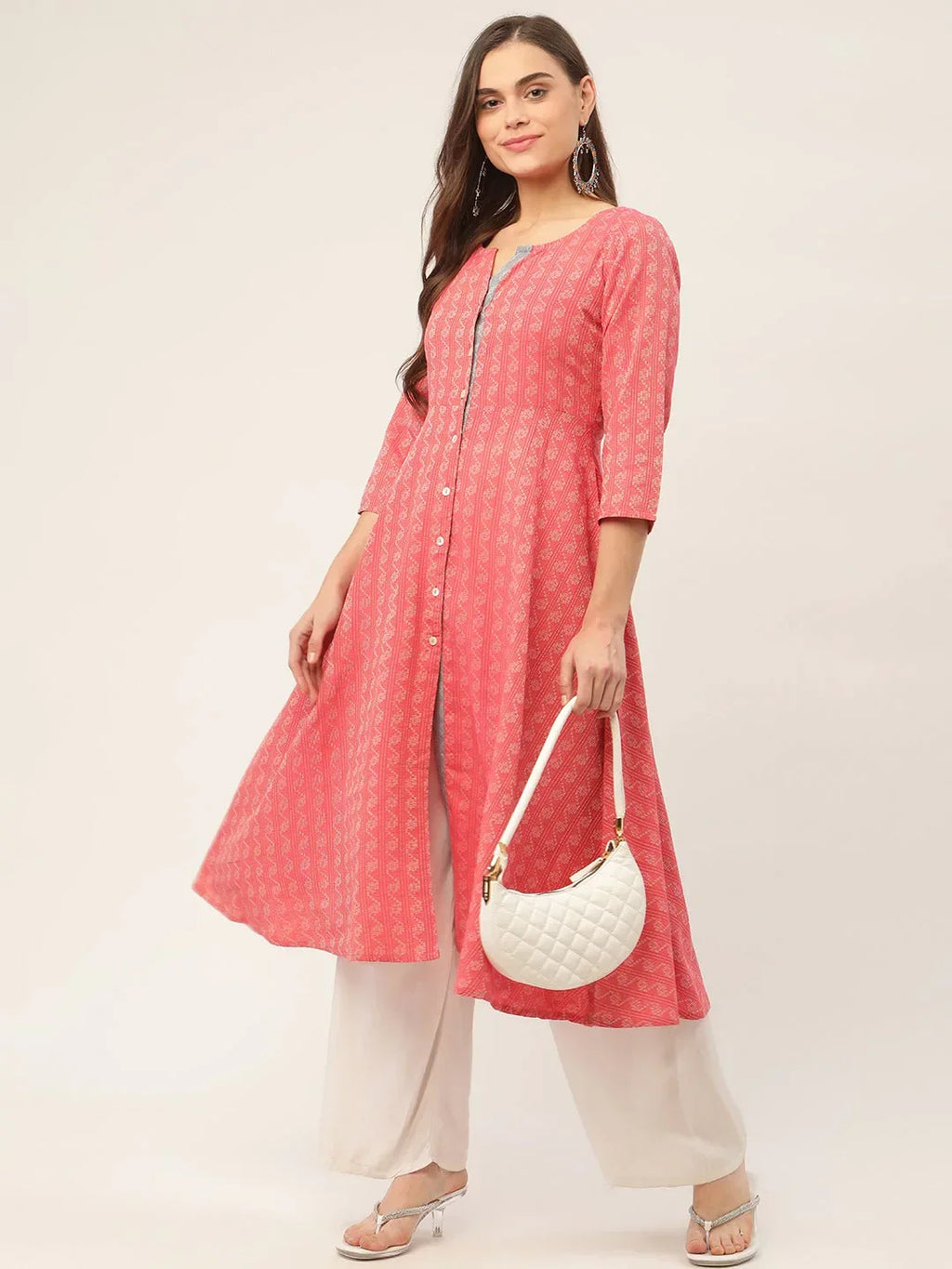 Jompers Women's Red & Grey Cotton Jacquard Geometric Printed Kurta | Grocsy