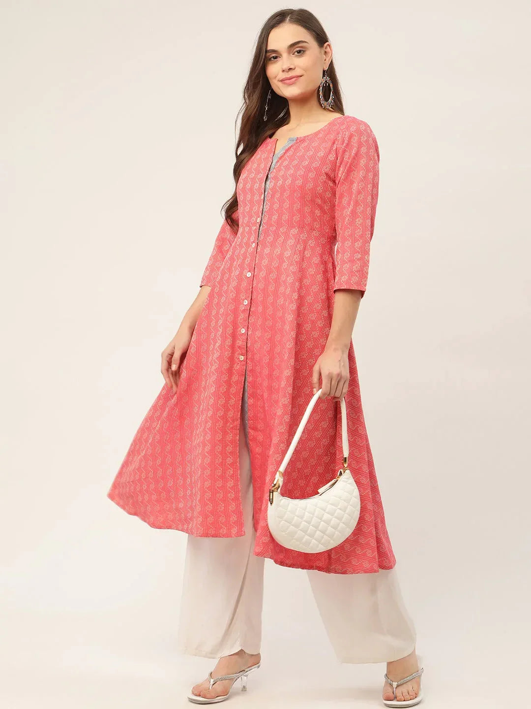 Jompers Women's Red & Grey Cotton Jacquard Geometric Printed Kurta | Grocsy