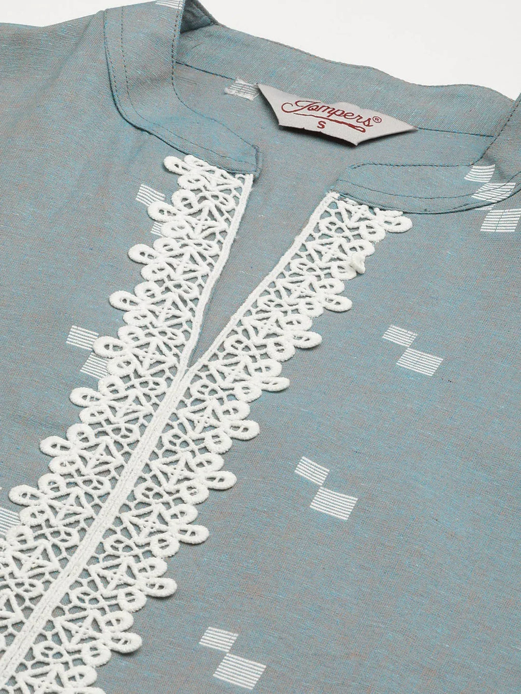 Jompers Women's Grey Cotton Jacquard Geometric Printed Kurta | Grocsy