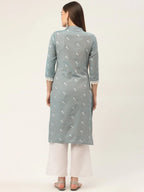 Jompers Women's Grey Cotton Jacquard Geometric Printed Kurta | Grocsy