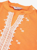Jompers Women's Orange Cotton Jacquard Geometric Printed Kurta | Grocsy