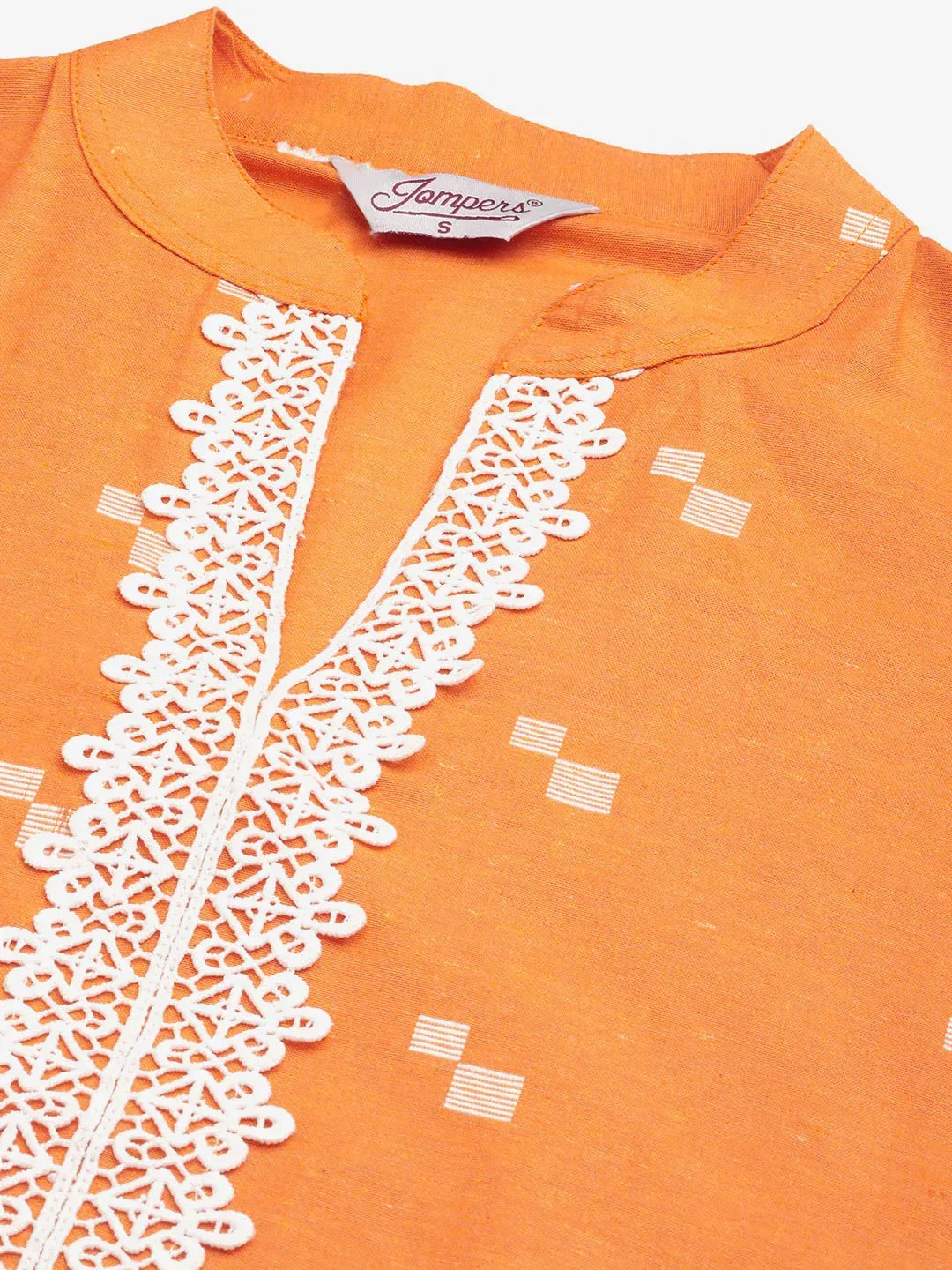 Jompers Women's Orange Cotton Jacquard Geometric Printed Kurta | Grocsy
