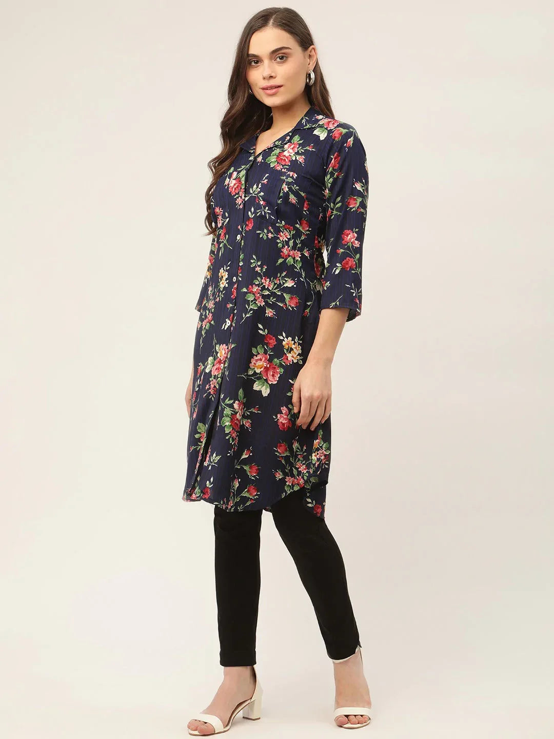 Jompers Women's Blue Cotton Blend straight Kurta | Grocsy
