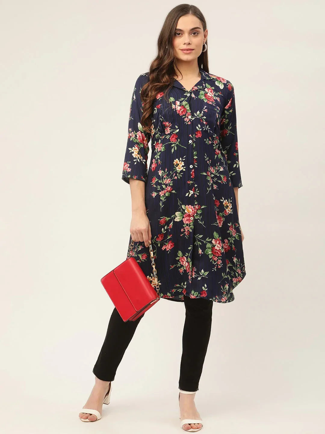Jompers Women's Blue Cotton Blend straight Kurta | Grocsy