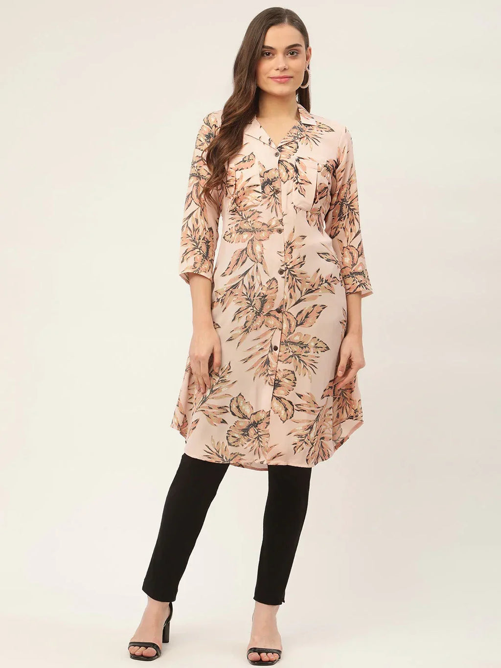 Jompers Women's Peach Cotton Blend straight Kurta | Grocsy
