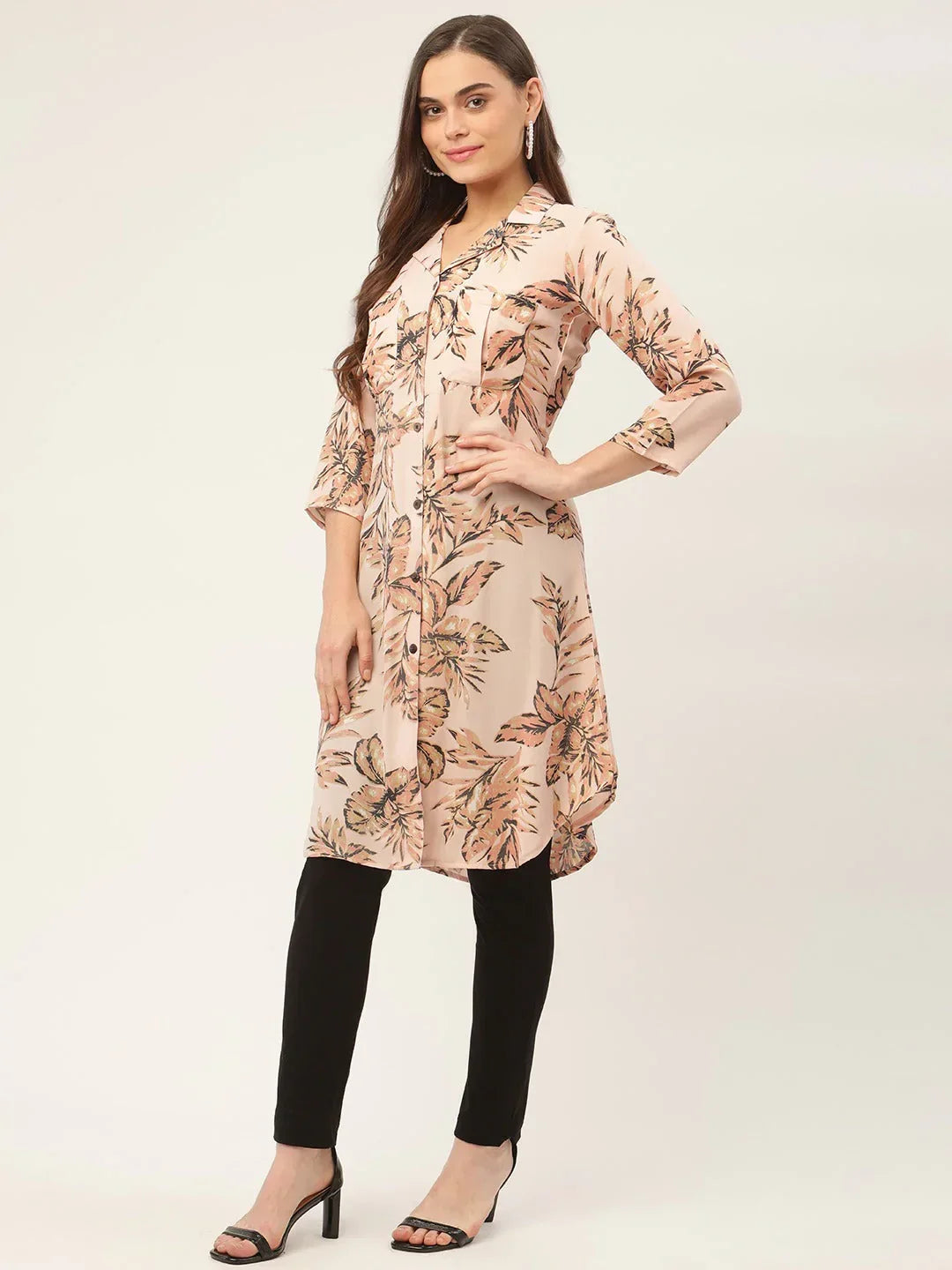 Jompers Women's Peach Cotton Blend straight Kurta | Grocsy