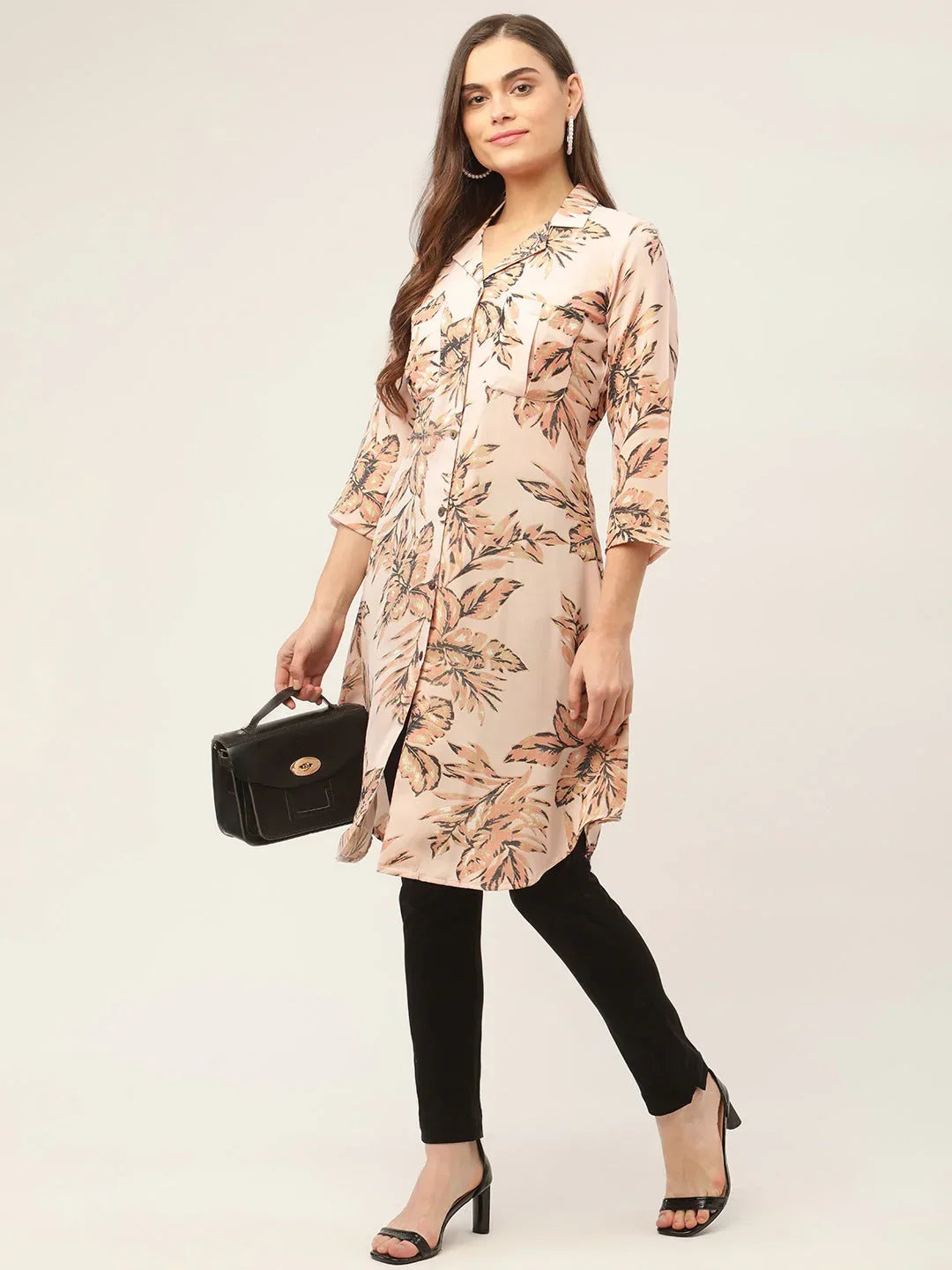 Jompers Women's Peach Cotton Blend straight Kurta | Grocsy