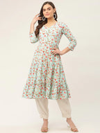 Jompers Women's Sky Blue Floral Printed Kurta | Grocsy