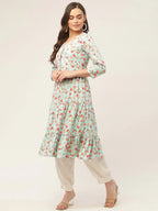 Jompers Women's Sky Blue Floral Printed Kurta | Grocsy